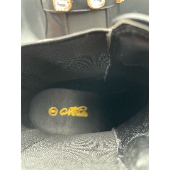 Chelsea Boots Black with Block Heel & Bedazzled Gem Cuff Size 9 Chunky Blingy - Picture 9 of 13